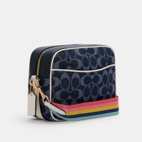 Coach Dempsey Blue Crossbody Bag with Monogram Pattern and Adjustable Strap - Picture 2 of 3